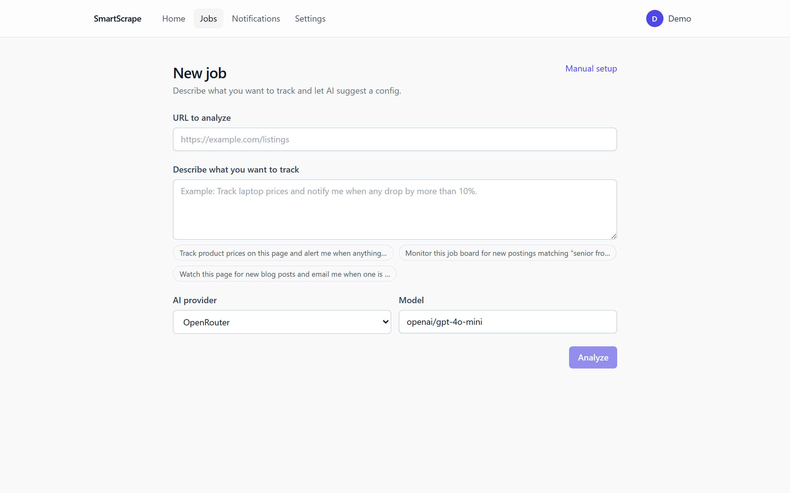 SmartScrape new-job wizard