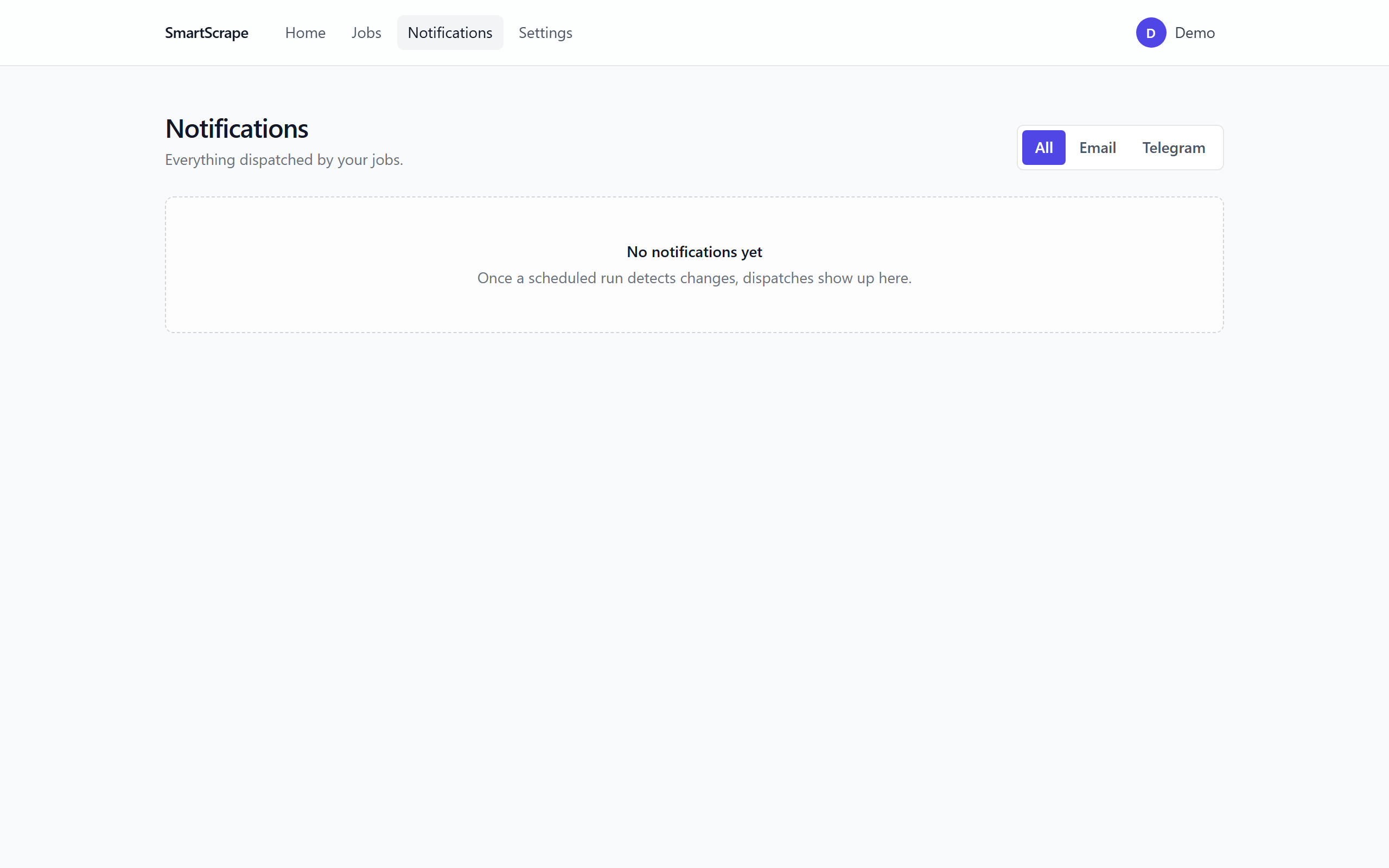 SmartScrape notifications view